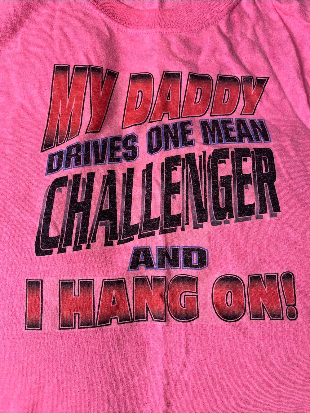 Gildan Pink Graphic Tee with Bold Black & Red Text